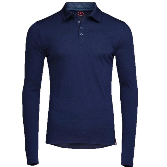 Isobaa Men’s Merino 200 Wool Long‎ Sleeve Polo Large Navy W/ Buttons Pullover
